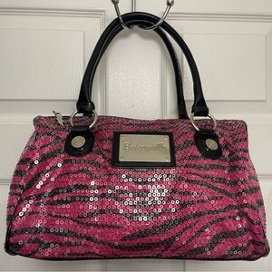 Betseyville by Betsey Johnson Pink and Black Sequin Animal Stripe Handbag